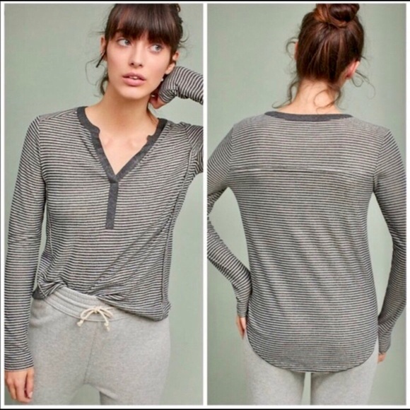 ANTHROPOLOGIE Akemi + Kin Striped Henley Top Large - Picture 6 of 13